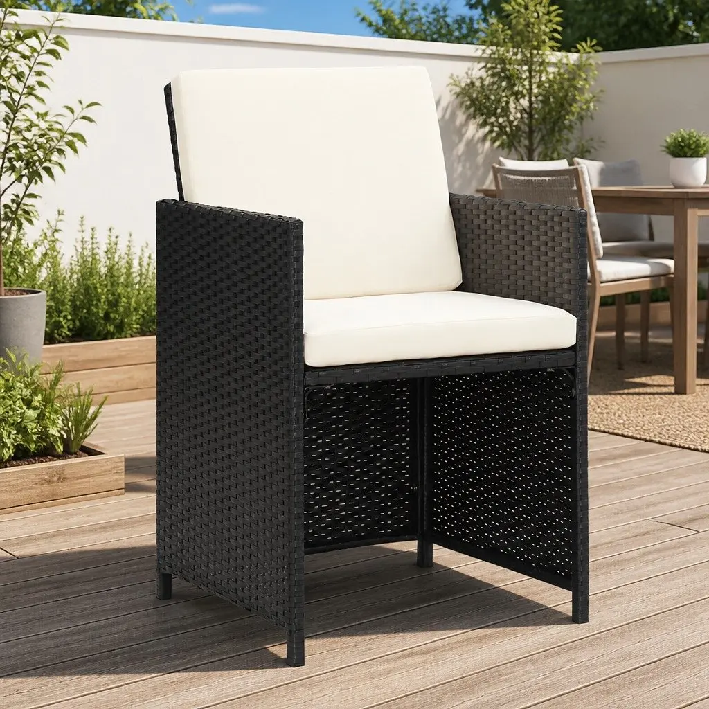 Outdoor Dining Chairs PE Rattan Black with Cushions 2 Pcs