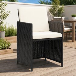 Black Poly Rattan Outdoor Dining Chairs with Cushions (2 Pcs)