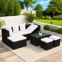 Durable 4-Piece Black Rattan Garden Corner Sofa Set
