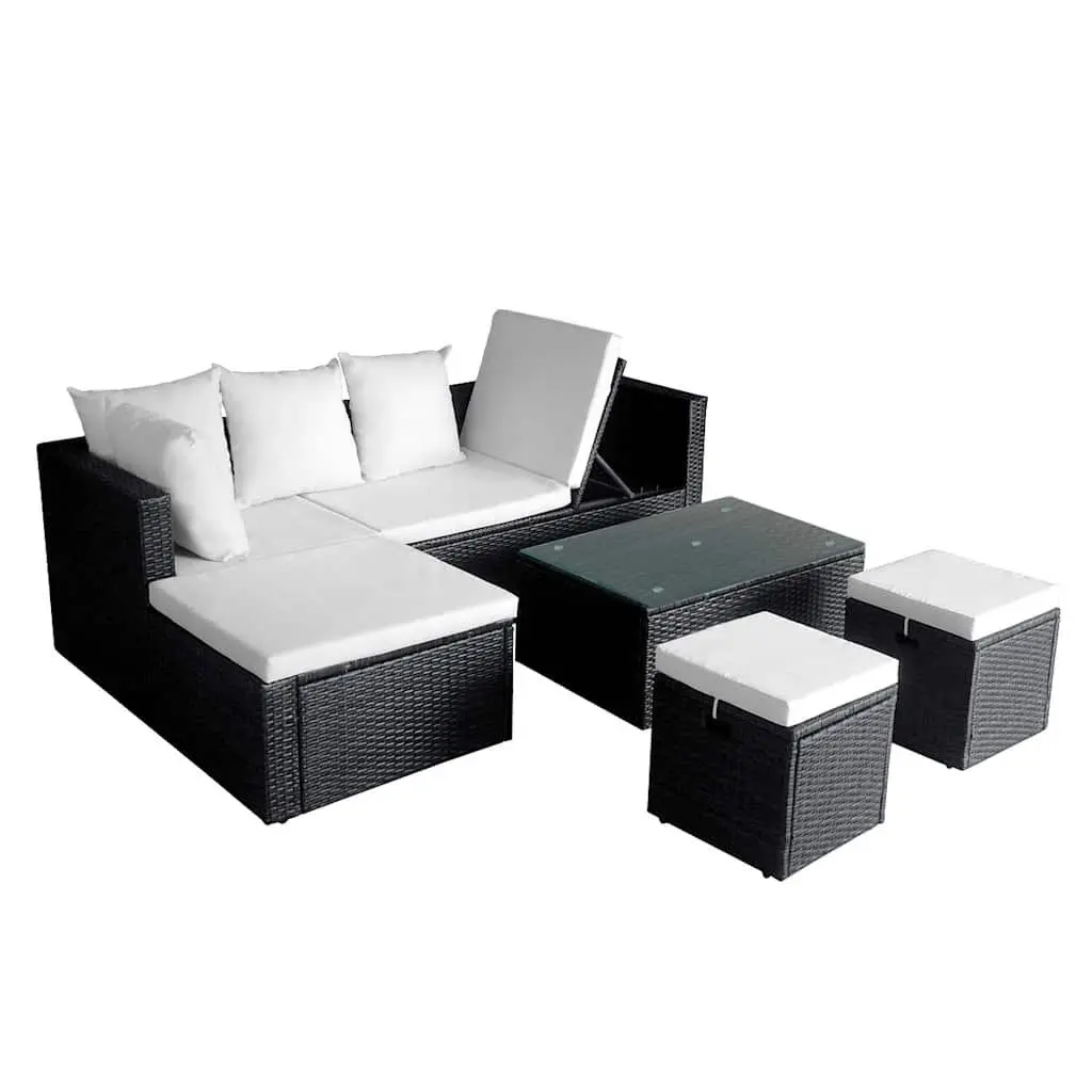 Garden Lounge Set PE Rattan Powder-coated Steel 4 Piece Outdoor Furniture Black