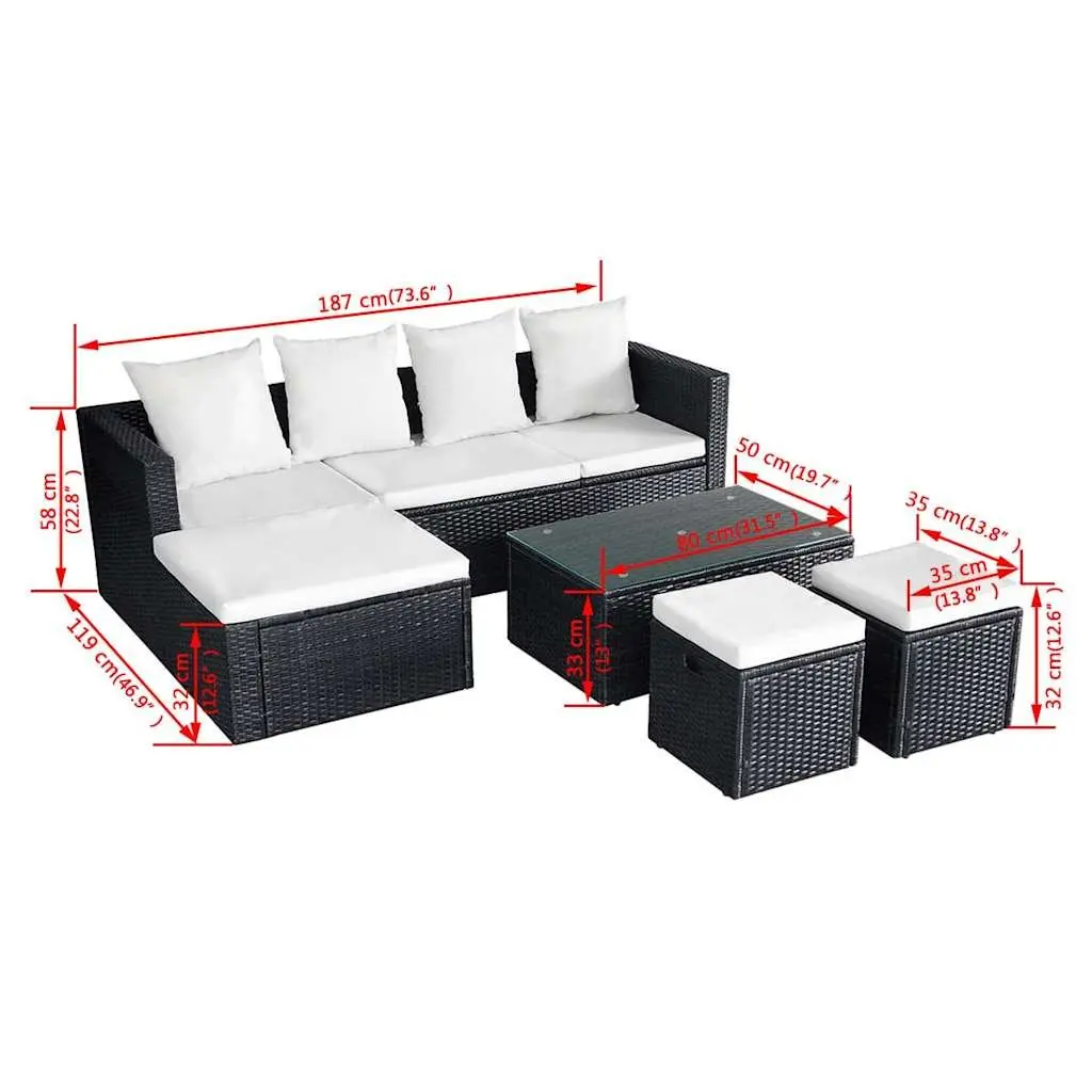 Garden Lounge Set PE Rattan Powder-coated Steel 4 Piece Outdoor Furniture Black