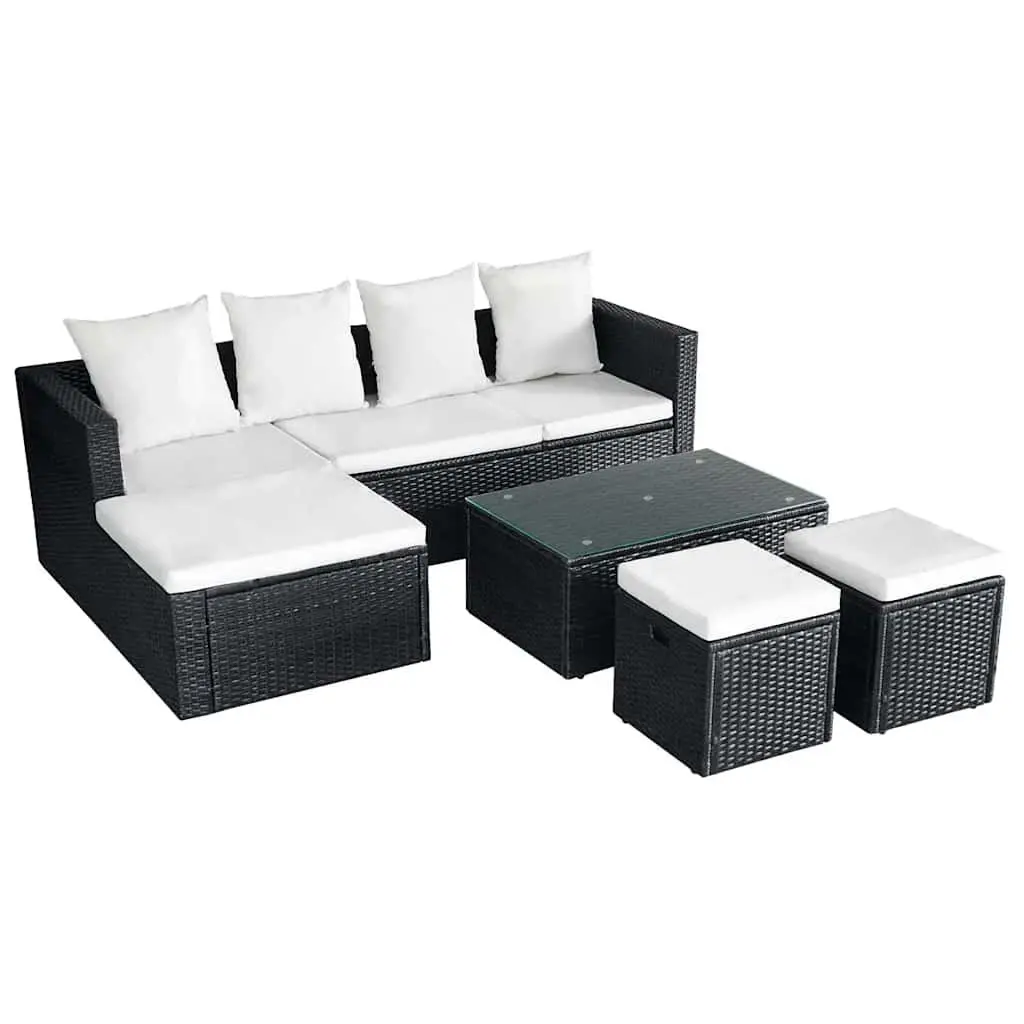 Garden Lounge Set PE Rattan Powder-coated Steel 4 Piece Outdoor Furniture Black