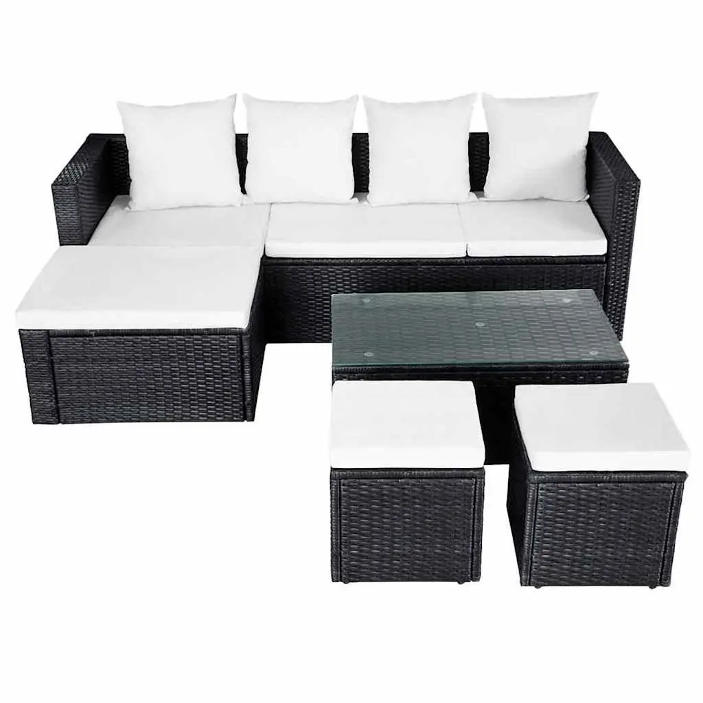 Garden Lounge Set PE Rattan Powder-coated Steel 4 Piece Outdoor Furniture Black
