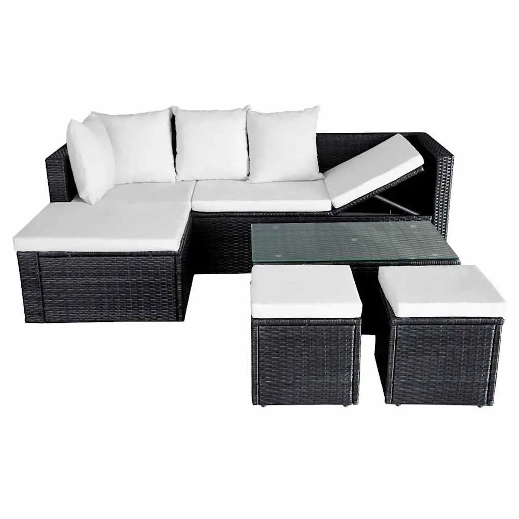 Garden Lounge Set PE Rattan Powder-coated Steel 4 Piece Outdoor Furniture Black