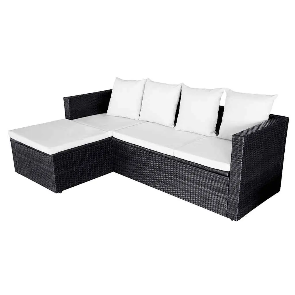 Garden Lounge Set PE Rattan Powder-coated Steel 4 Piece Outdoor Furniture Black