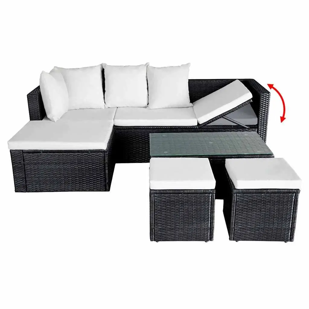 Garden Lounge Set PE Rattan Powder-coated Steel 4 Piece Outdoor Furniture Black