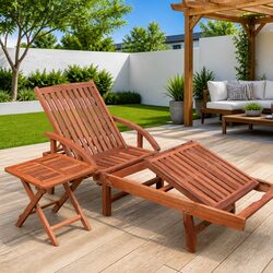 Outdoor Sun Lounger with Side Table in Solid Acacia Wood