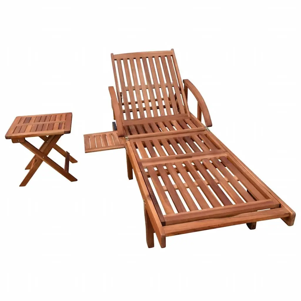 Outdoor Sun Lounger with Side Table in Solid Acacia Wood