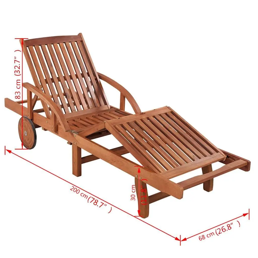 Outdoor Sun Lounger with Side Table in Solid Acacia Wood