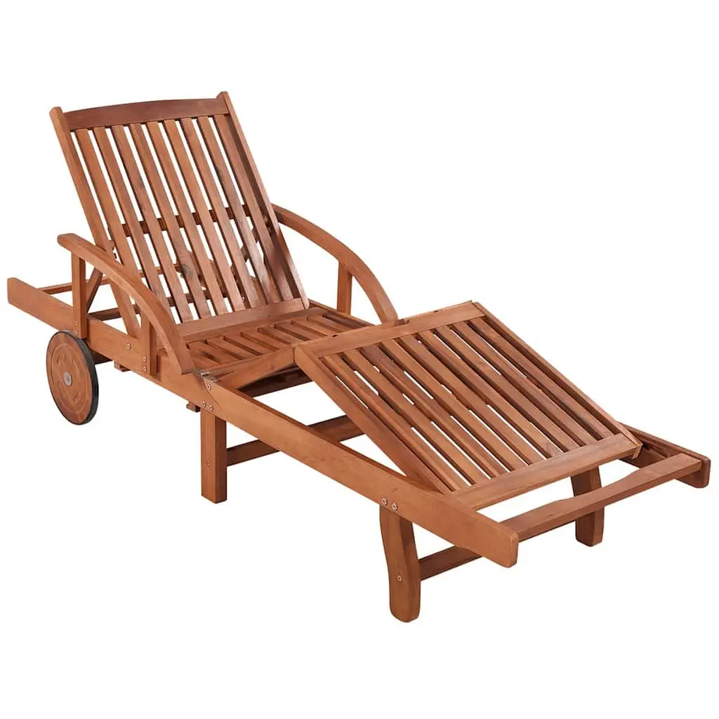 Sun Lounger Solid Acacia Wood Adjustable Backrest Brown Outdoor Garden Daybed with Cushions