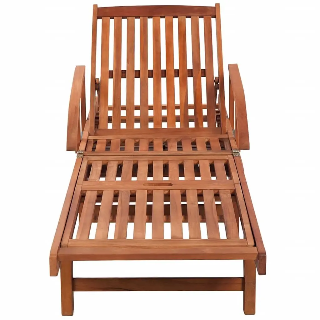 Sun Lounger Solid Acacia Wood Adjustable Backrest Brown Outdoor Garden Daybed with Cushions