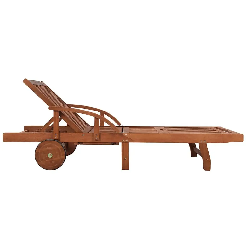 Sun Lounger Solid Acacia Wood Adjustable Backrest Brown Outdoor Garden Daybed with Cushions
