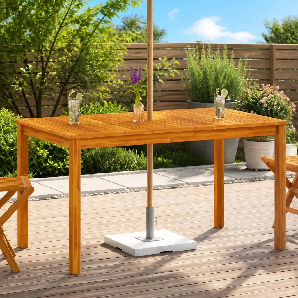 Solid Acacia Wood Outdoor Dining Table 140x80x74cm