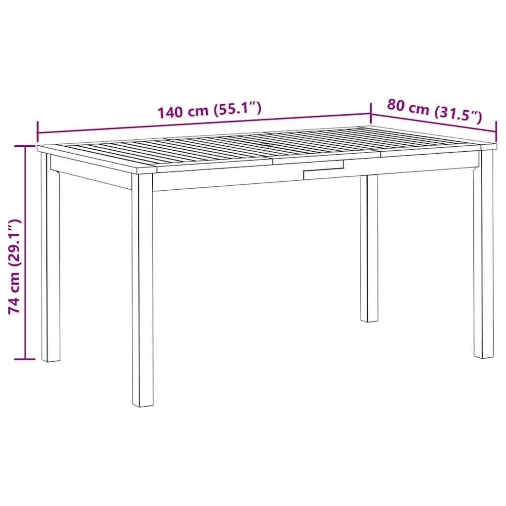 Solid Acacia Wood Outdoor Dining Table 140x80x74cm