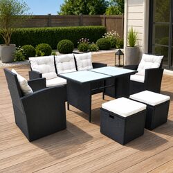 Durable 6-Piece Rattan Outdoor Dining Set with Glass Top