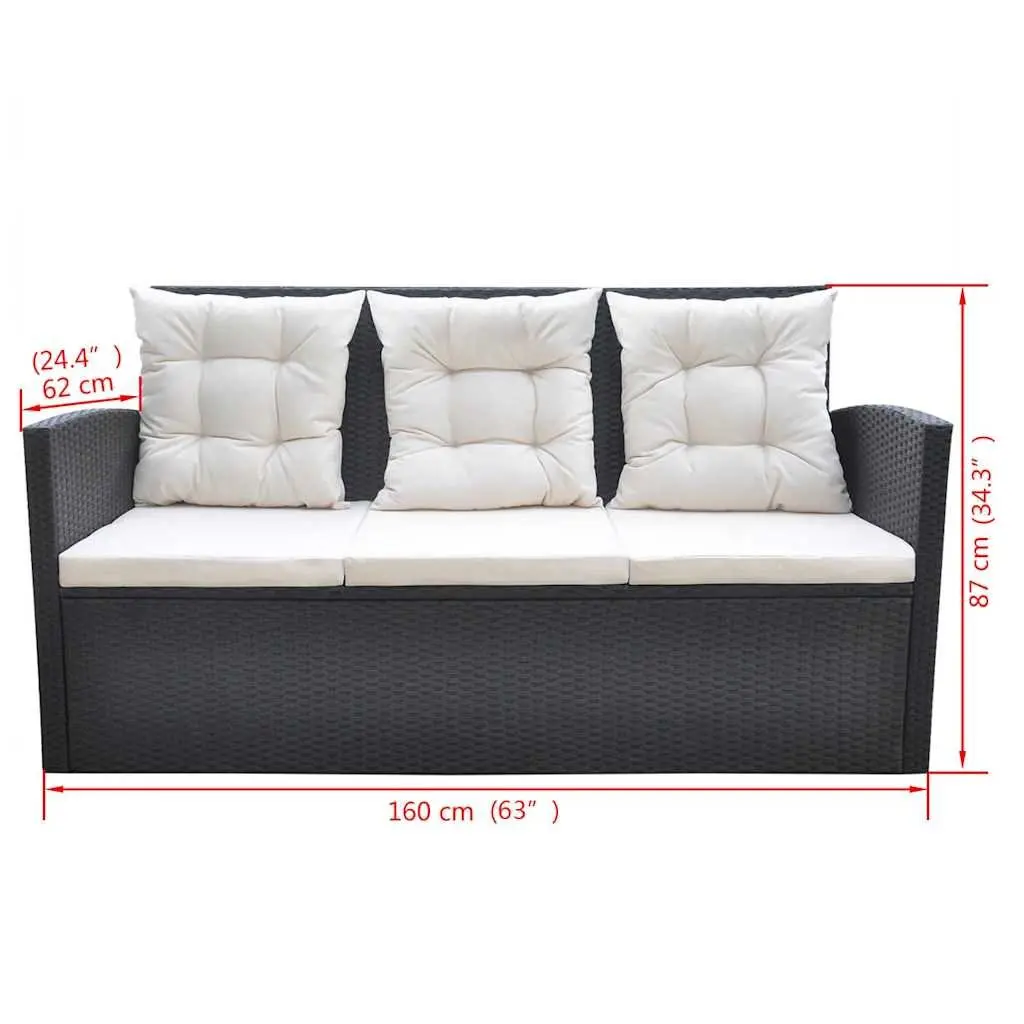 Outdoor Dining Set Poly Rattan 6 Piece Garden Furniture Patio Table Sofa Chair Black