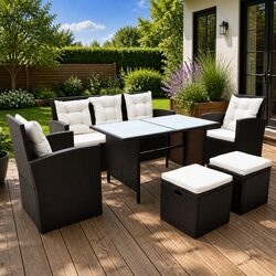 Durable 6 Piece Brown Rattan Outdoor Dining Set with Cushions