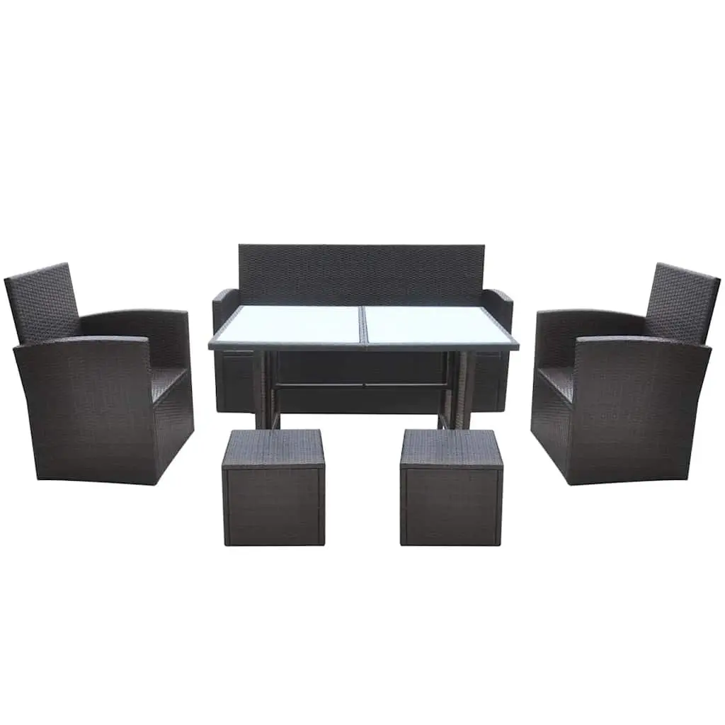 Outdoor Dining Set Rattan 6 Piece Brown with Cushions