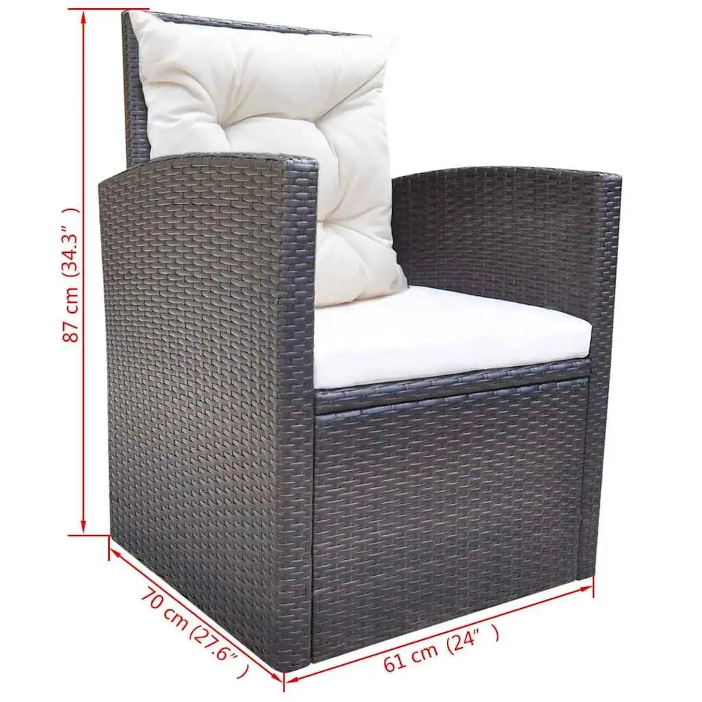 Outdoor Dining Set Rattan 6 Piece Brown with Cushions