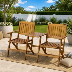 Sturdy 140cm Wooden Folding Garden Bench with Tea Table