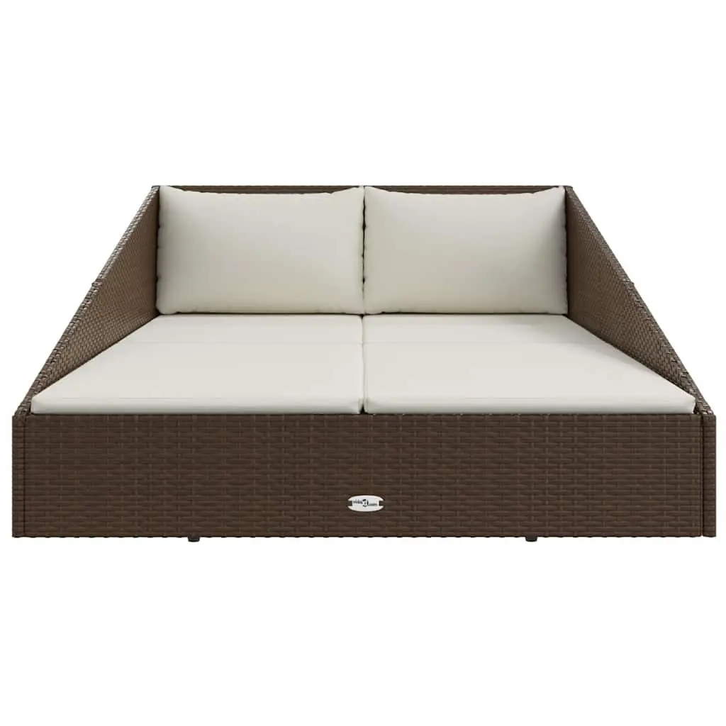 Outdoor Daybed PE Rattan 110 x 200 cm Brown 2-Person Sun Bed Patio Lounger with Cushions