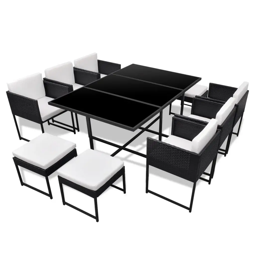 11-Piece Rattan Outdoor Dining Set with Cushions