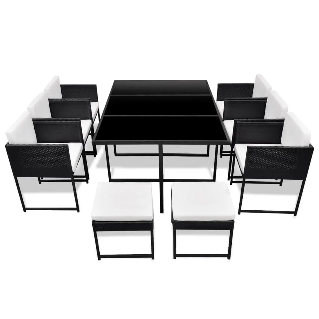11-Piece Rattan Outdoor Dining Set with Cushions