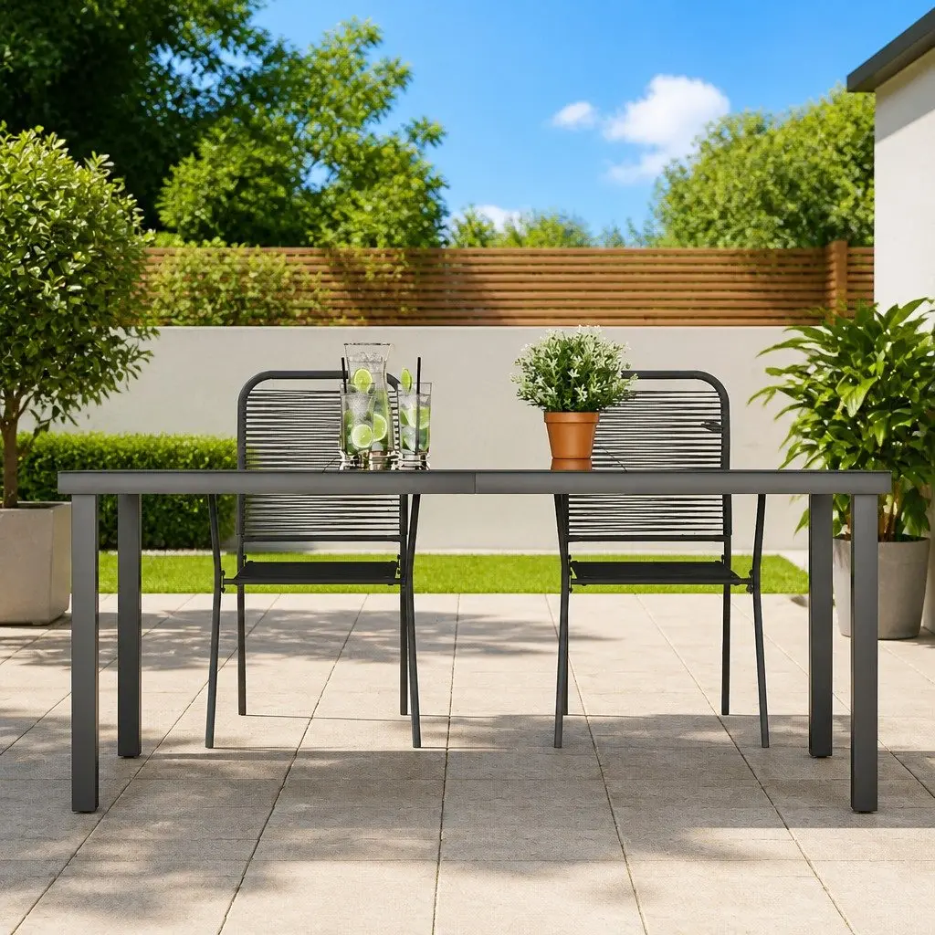 Outdoor Dining Table Tempered Glass Black Weather Resistant Aluminium Frame 190 x 90 x 74 cm