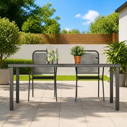 Weather-Resistant Black Glass Top Dining Table for Outdoors