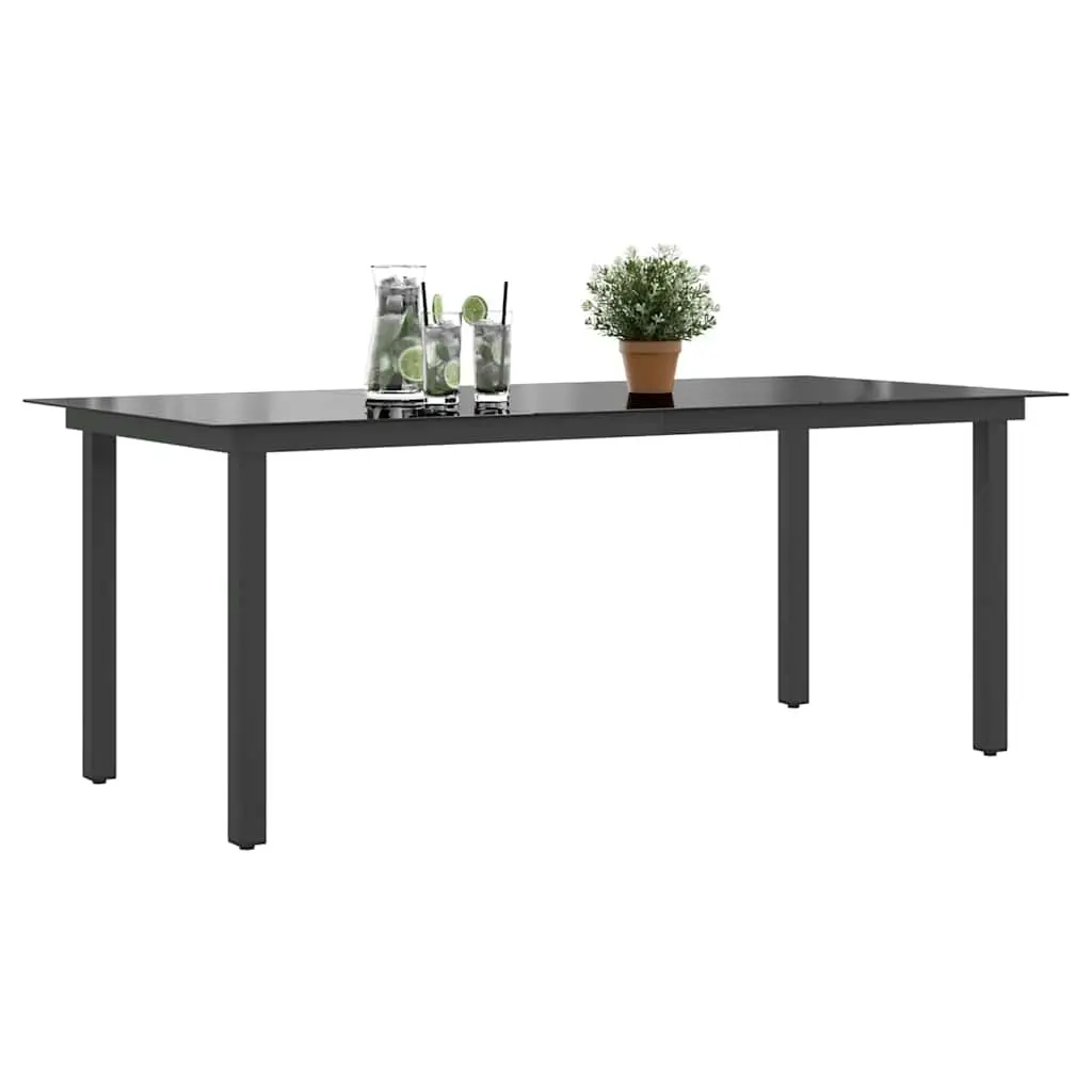 Outdoor Dining Table Tempered Glass Black Weather Resistant Aluminium Frame 190 x 90 x 74 cm