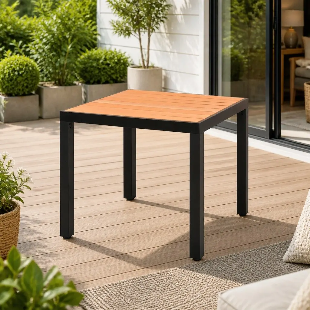 Brown Outdoor Table 80x80x74cm with Aluminium Frame