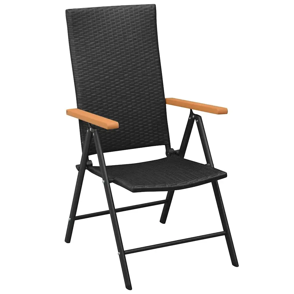 Outdoor Garden Chairs Set PE Rattan Aluminium Frame WPC Armrests Black