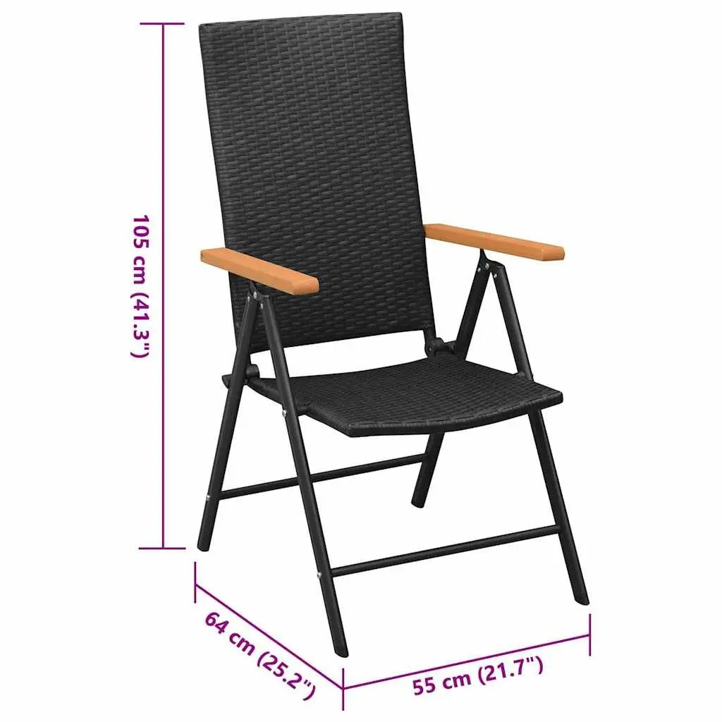 Outdoor Garden Chairs Set PE Rattan Aluminium Frame WPC Armrests Black