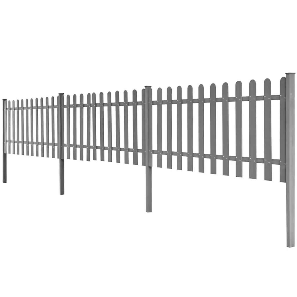Picket Fence Panels Wood Plastic Composite 600x60 cm Grey 3 Piece Garden Outdoor Decorative