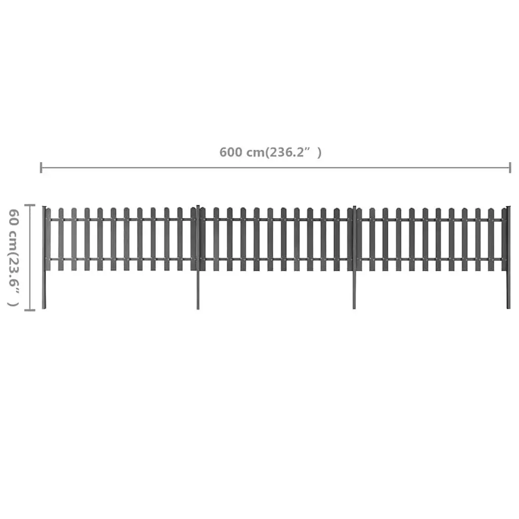 Picket Fence Panels Wood Plastic Composite 600x60 cm Grey 3 Piece Garden Outdoor Decorative