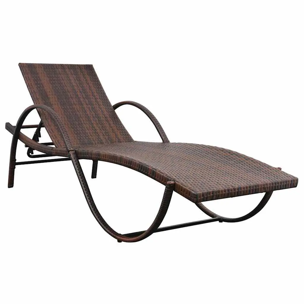 Sun Lounger PE Rattan Steel Brown