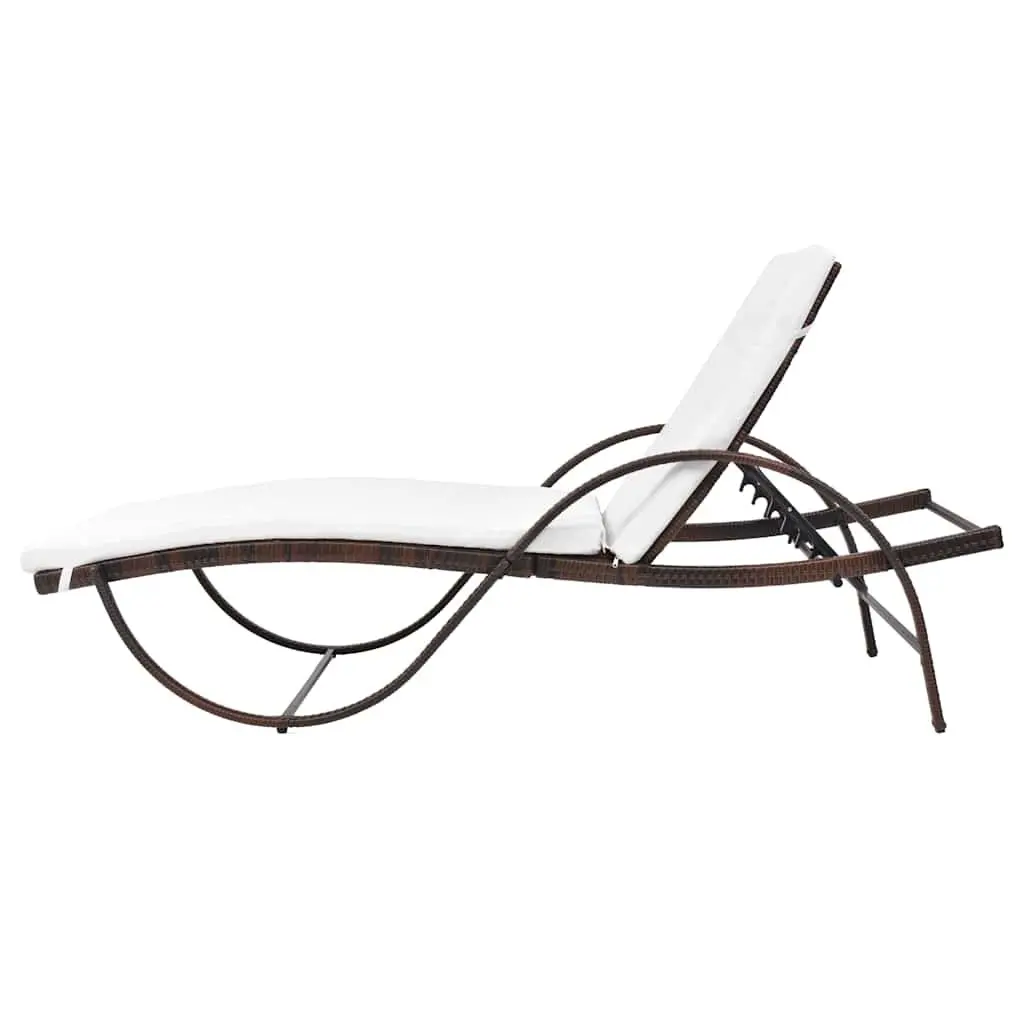 Sun Lounger PE Rattan Steel Brown