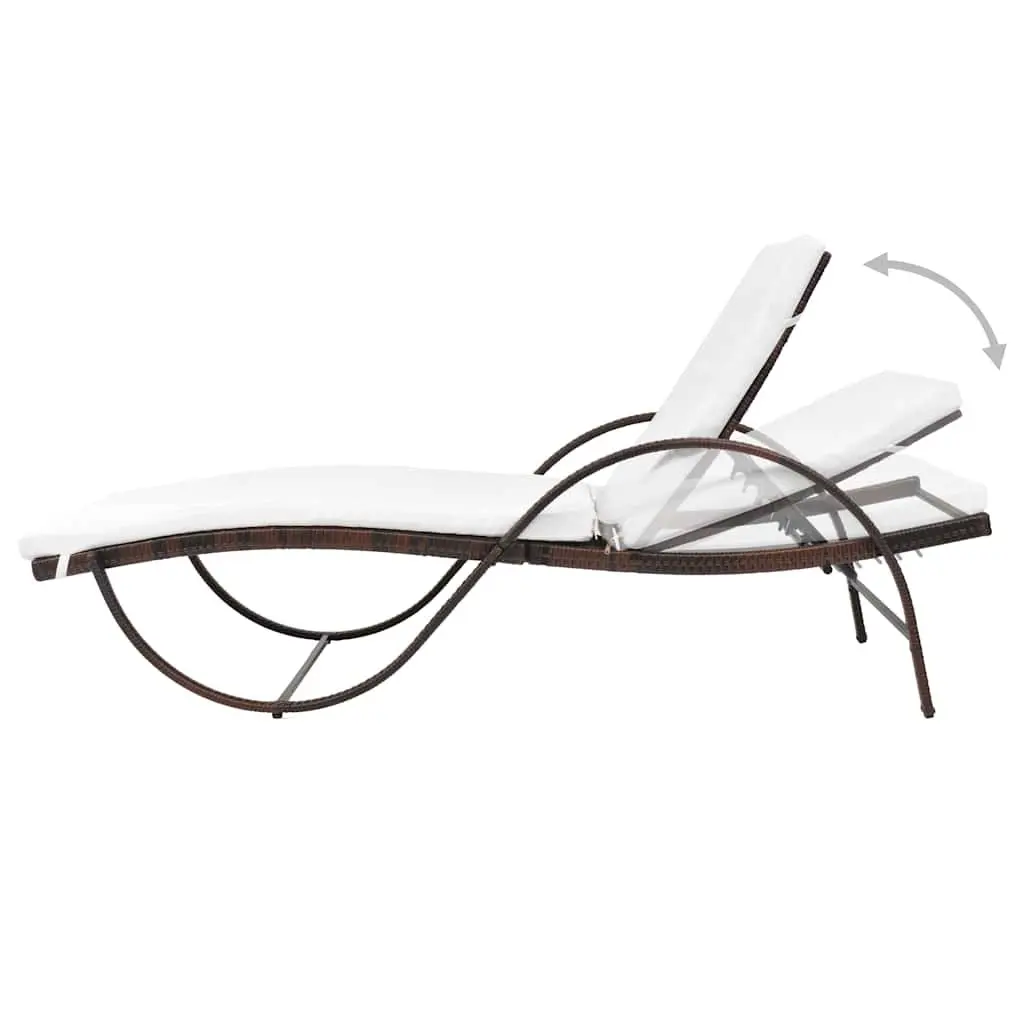 Sun Lounger PE Rattan Steel Brown