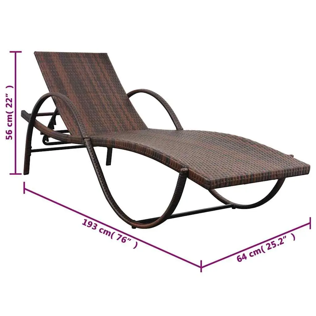 Sun Lounger PE Rattan Steel Brown