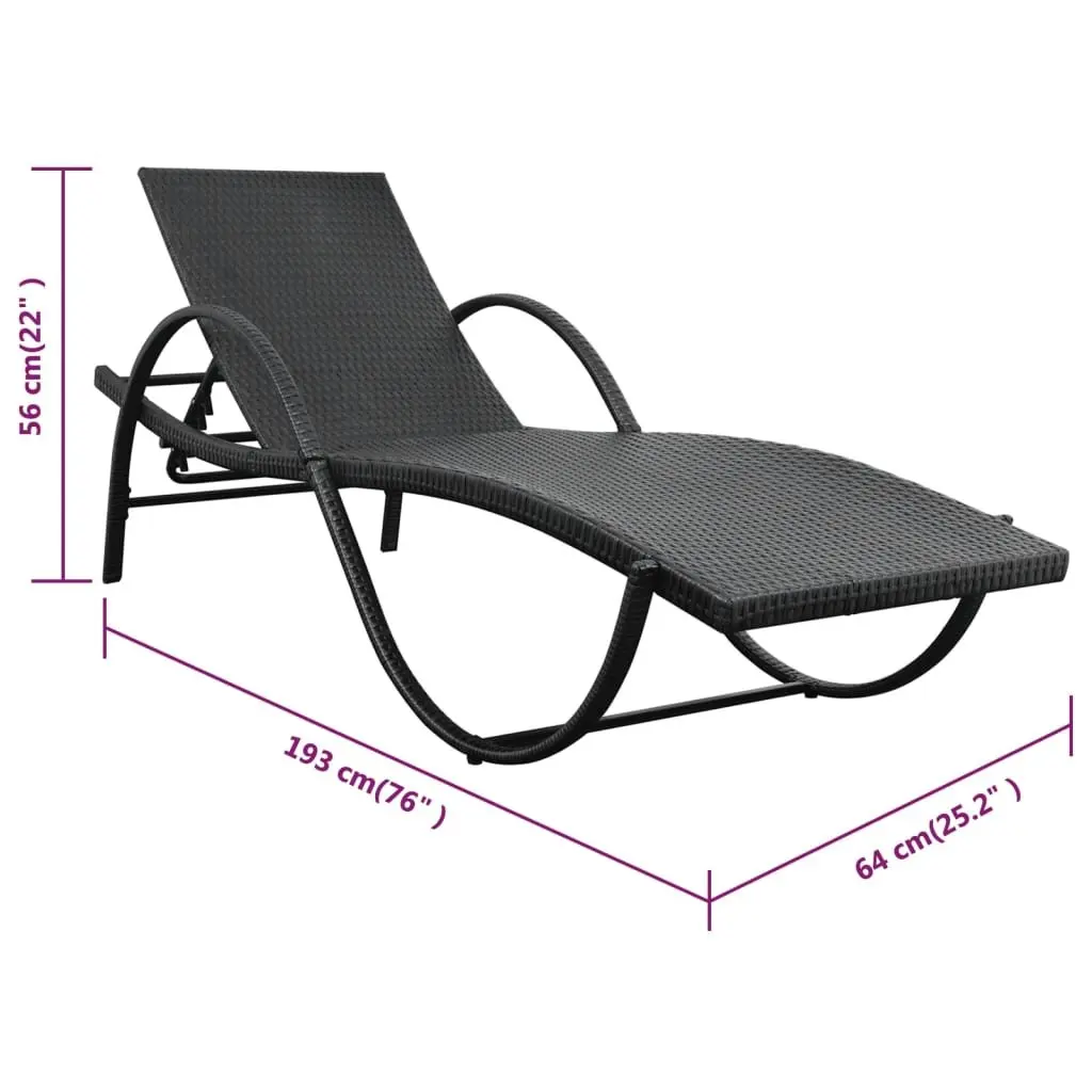 Black Sun Lounger with Removable Cushion