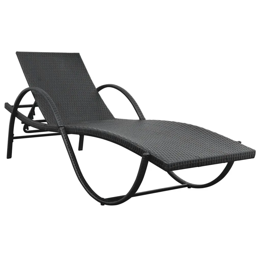 Sun Lounger PE Rattan Black with Cushion and Side Table