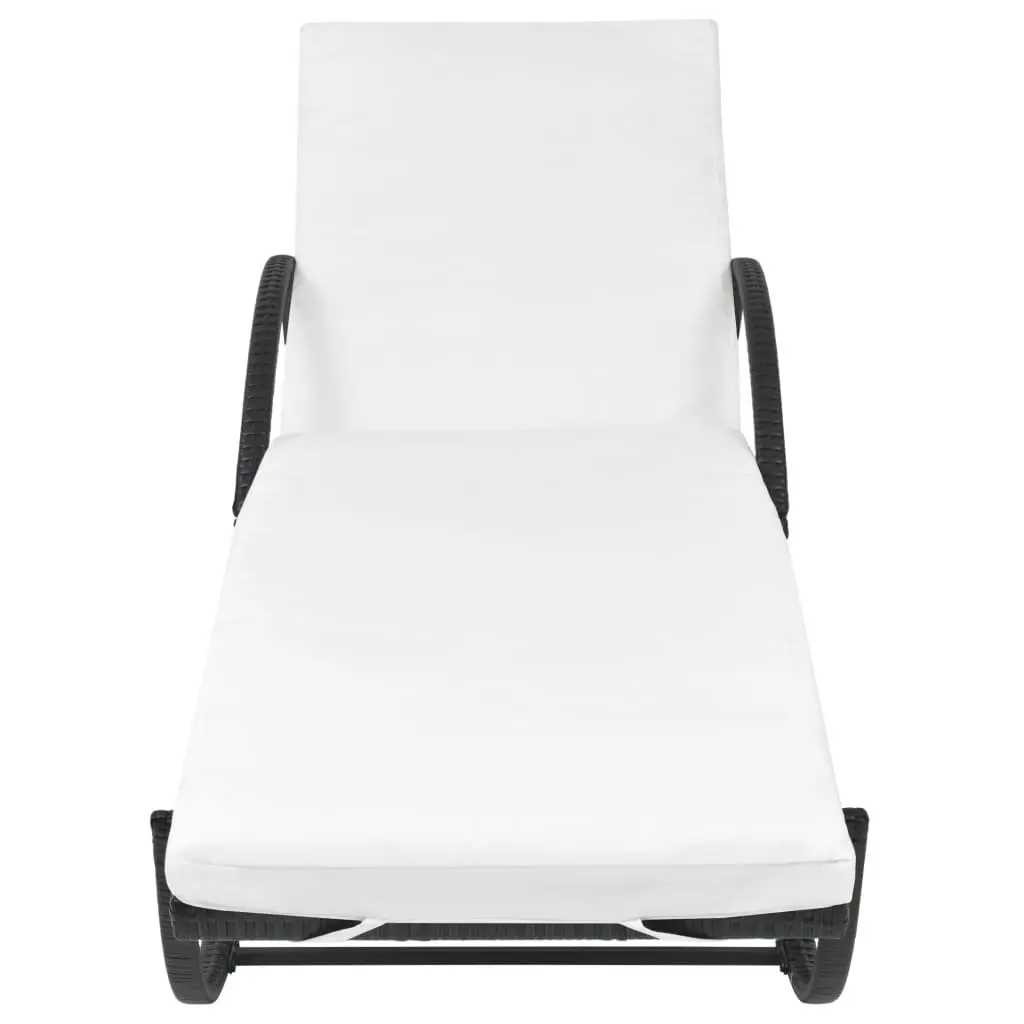 Sun Lounger PE Rattan Black with Cushion and Side Table