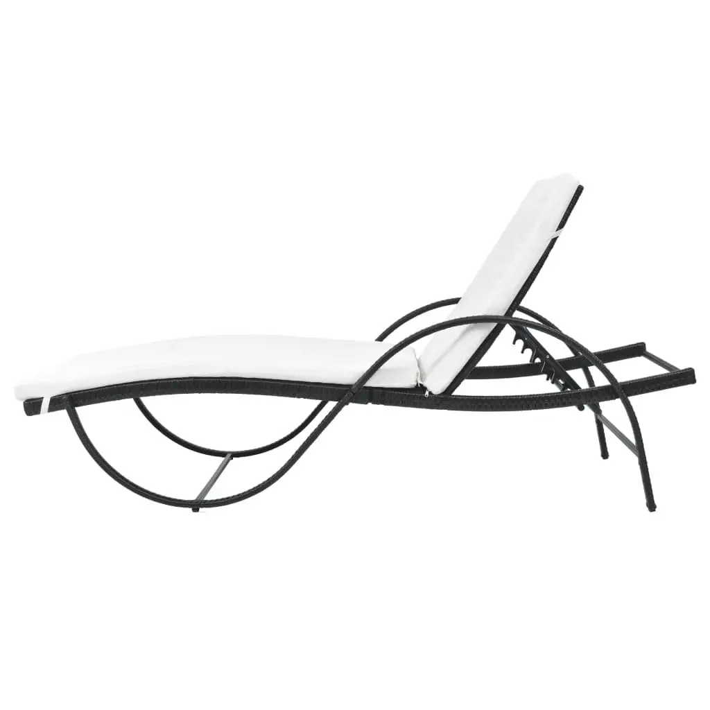 Sun Lounger PE Rattan Black with Cushion and Side Table