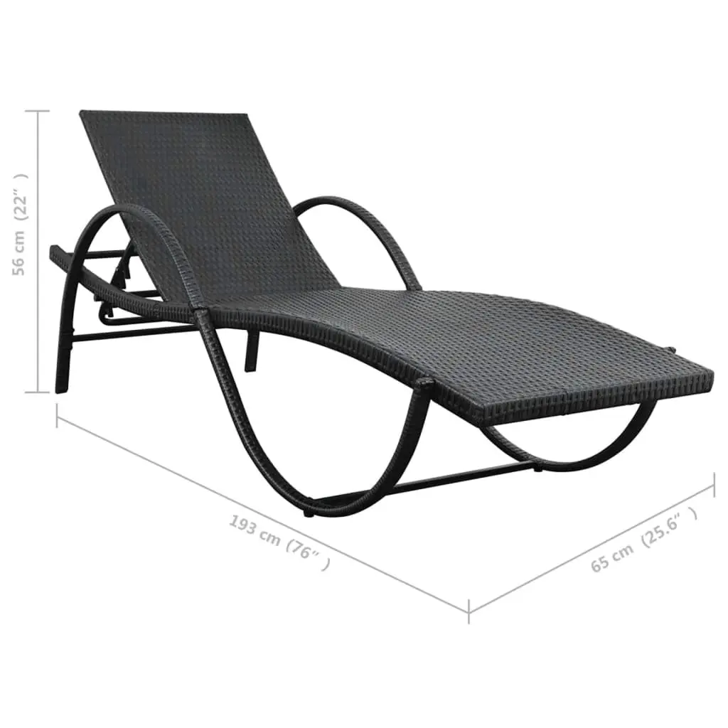 Sun Lounger PE Rattan Black with Cushion and Side Table