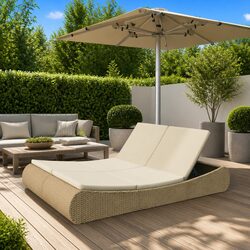 Beige Outdoor Rattan Sunlounger for Patios and Gardens