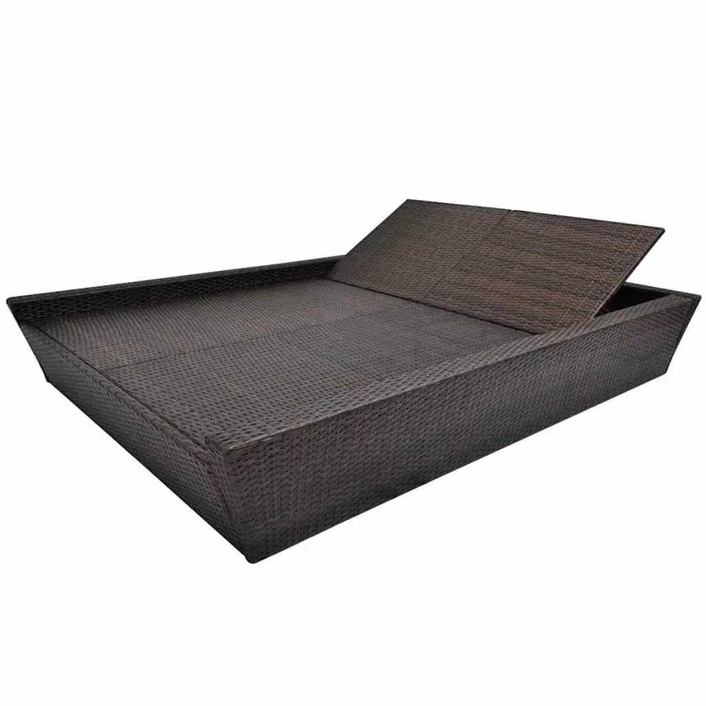 Double Daybed PE Rattan Adjustable Recliner with Cushions Brown