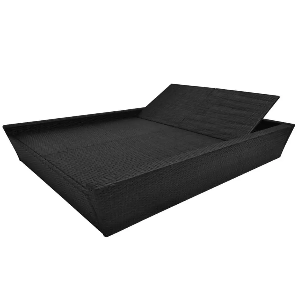 Double Daybed PE Rattan Garden Patio Lounger Black