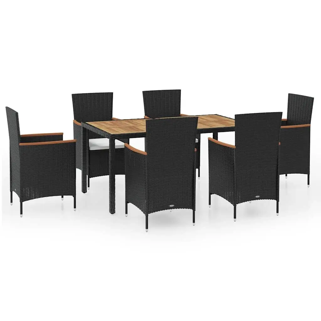 Outdoor Dining Set Poly Rattan Table 6 Chairs Cushions Black