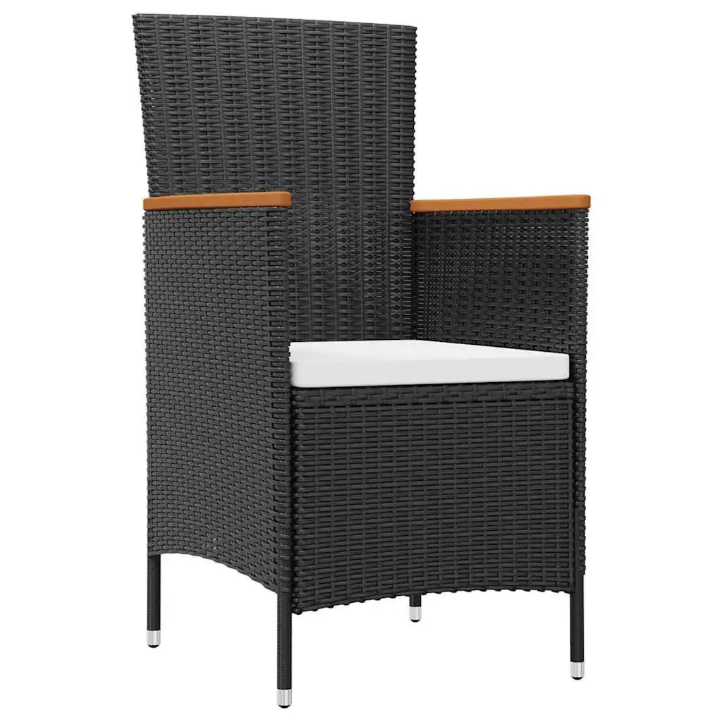 Outdoor Dining Set Poly Rattan Table 6 Chairs Cushions Black