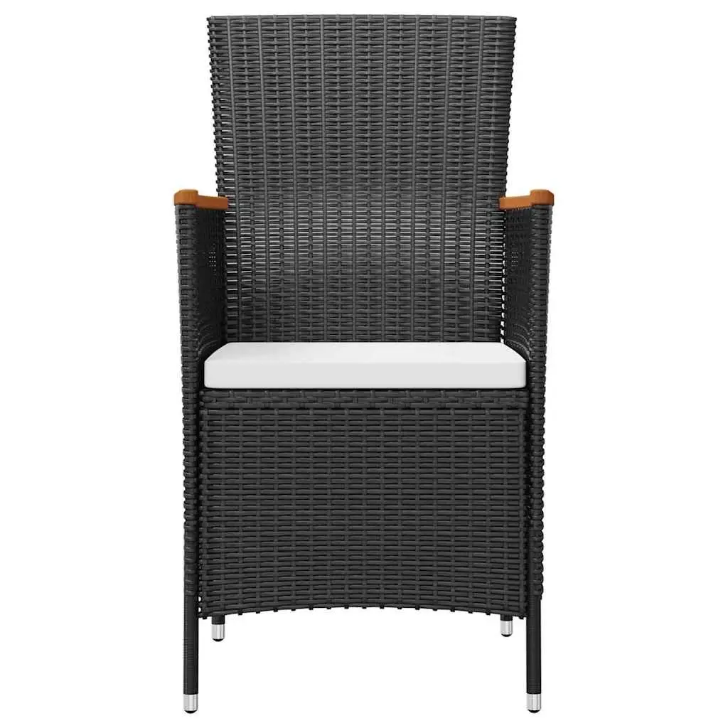 Outdoor Dining Set Poly Rattan Table 6 Chairs Cushions Black